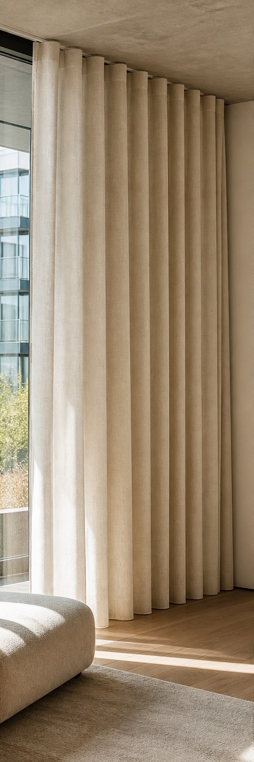 Floor-to-ceiling warm ivory made-to-measure linen curtains