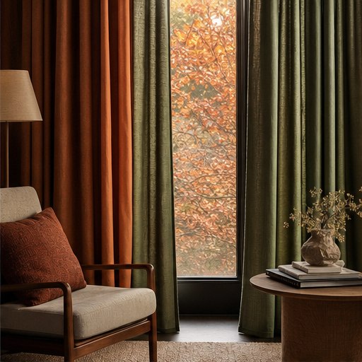 Rust and olive curtains for an autumn interior