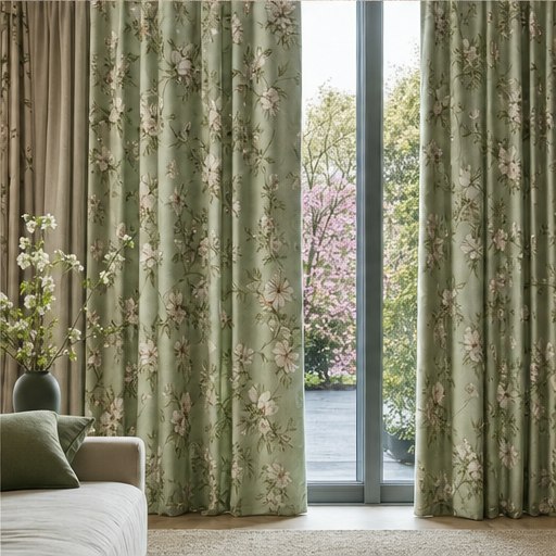Fresh sage floral curtains for spring