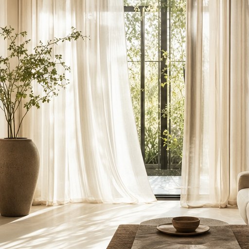 Airy ivory sheer summer curtains in natural light