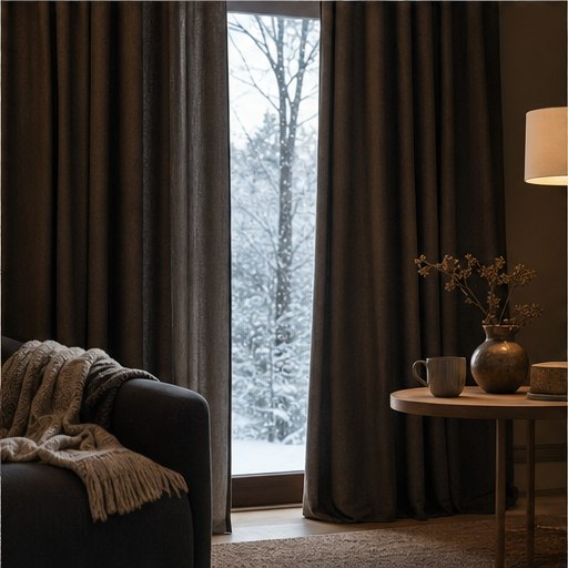 Deep cocoa thermal curtains for winter comfort